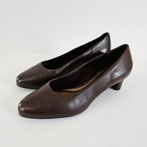 Trotters Chocolate Brown Low Block Heel Pumps
